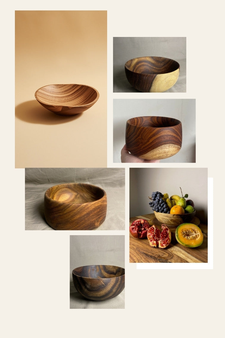 Bowls collection banner - handcrafted wooden bowls collage
