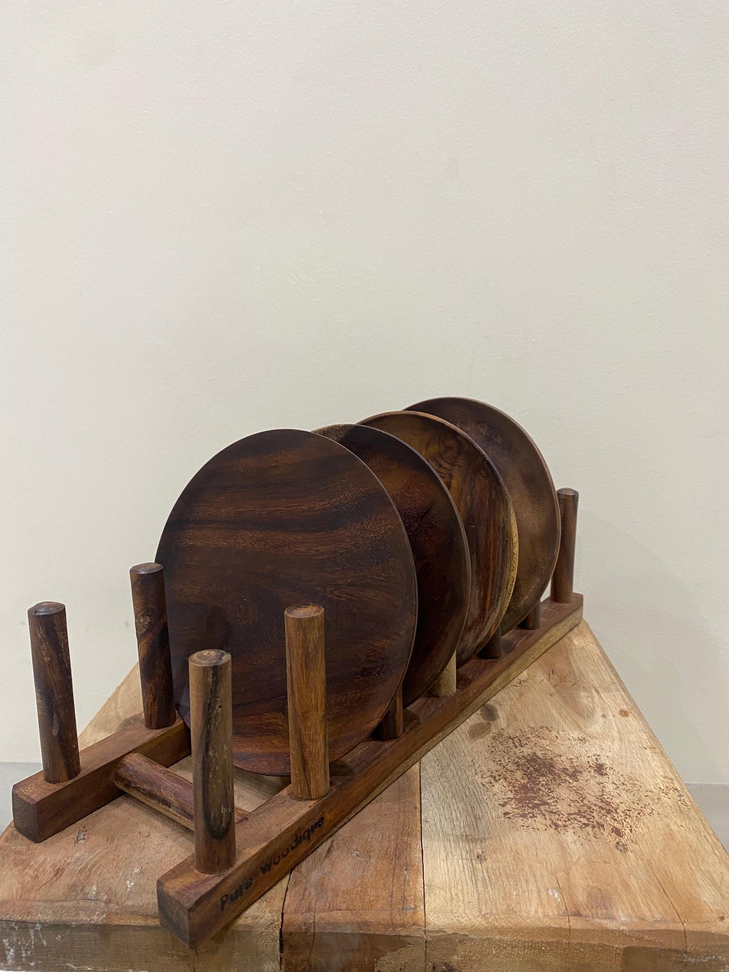 Rosewood plate display rack and organizer for wooden plates and boards Pure Woodique Pakistan