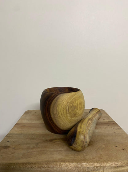 The Rustic Grind handcrafted wooden mortar and pestle set for spices masala Pure Woodique Pakistan