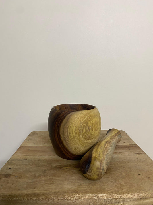 The Rustic Grind handcrafted wooden mortar and pestle set for spices masala Pure Woodique Pakistan