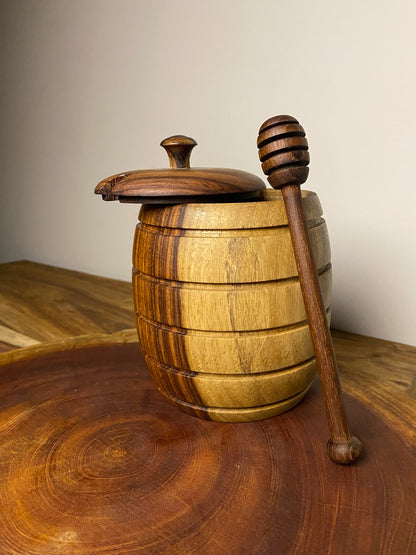 Agatha honey jar set with rosewood lid and dipper top view
