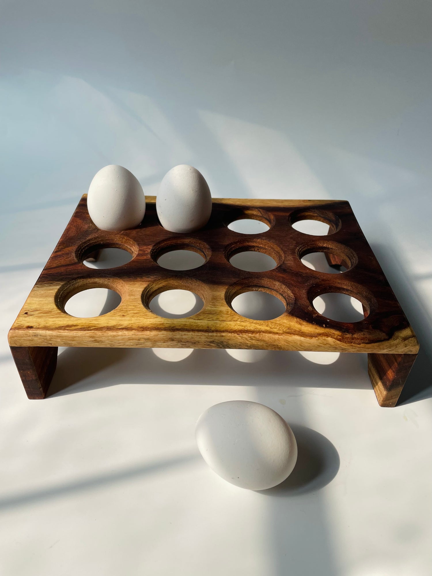 Handcrafted wooden egg holder 12-slot countertop organizer Pure Woodique Pakistan